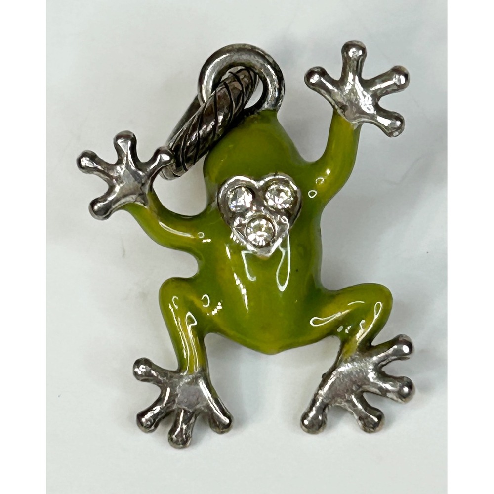 Retired BRIGHTON Princess Frogette Charm #J95192 Green Enamel Pink Crystals - Picture 4 of 5